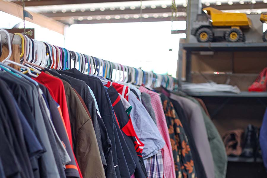 Clothes hanging inside TDS resale shop